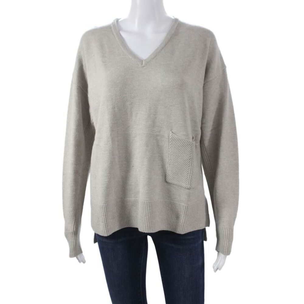 Renuar Womens V-Neck Pullover Sweater Gray Long Sleeve Size M